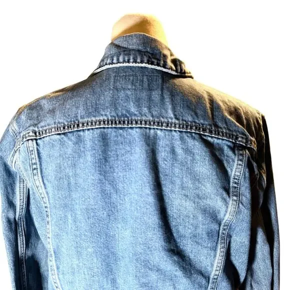 Lucky Brand Raw Hem Denim Trucker Jacket, Cotton Tencel Blend, Women's Large - Picture 6 of 9